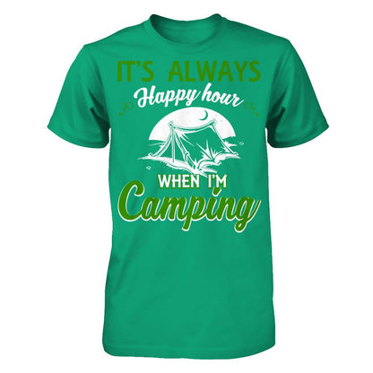 It's Always Happy Hour When I'm Camping Gildan - Short Sleeve Tee Kelly Green