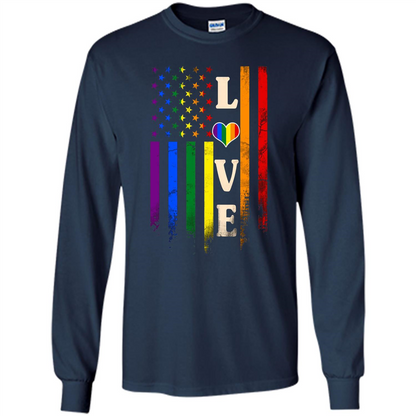 LGBTQ Pride T-shirt Love Rainbow Heart Flag Navy