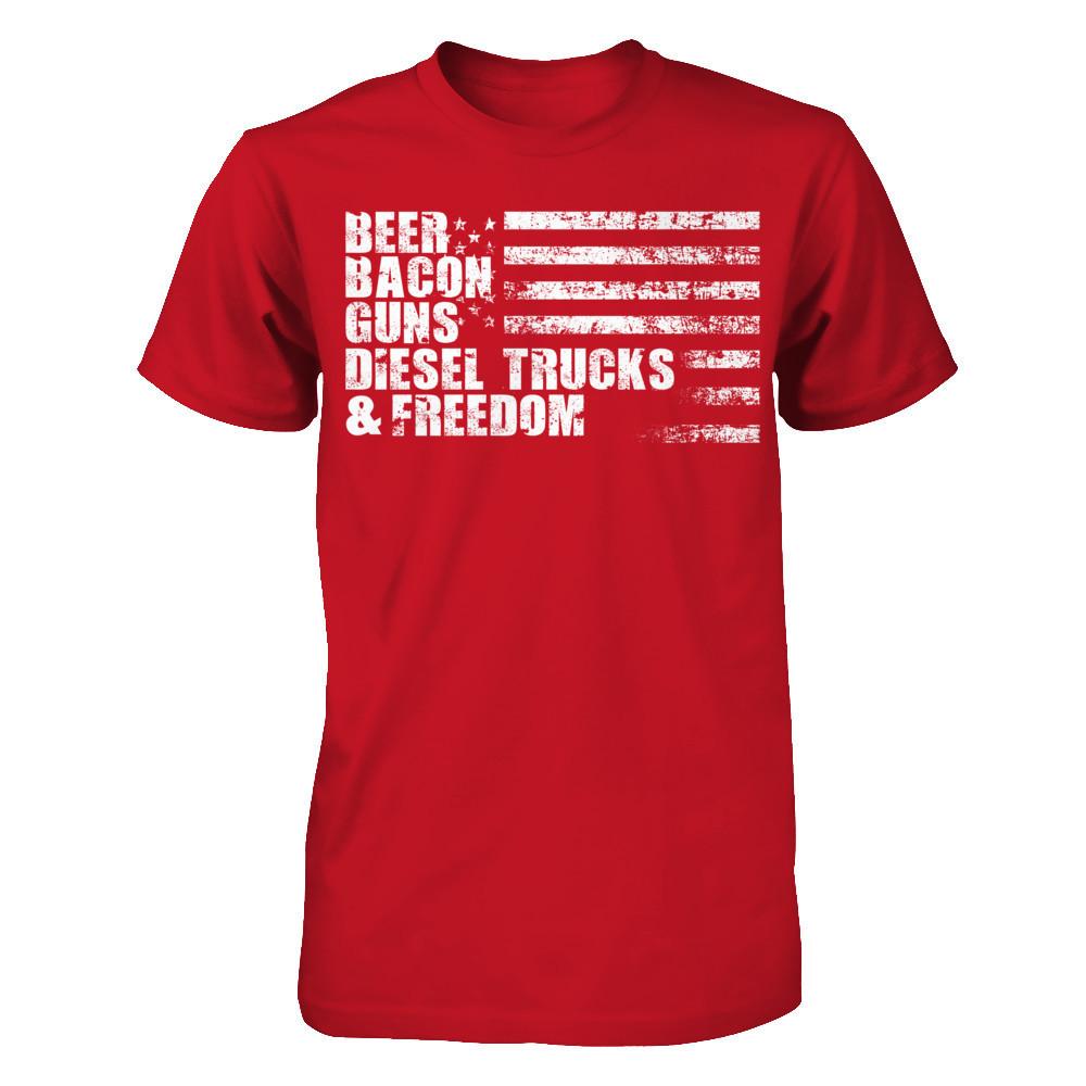 Beer, Bacon, Guns, Diesel Trucks & Freedom T-shirt Gildan - Short Sleeve Tee Red