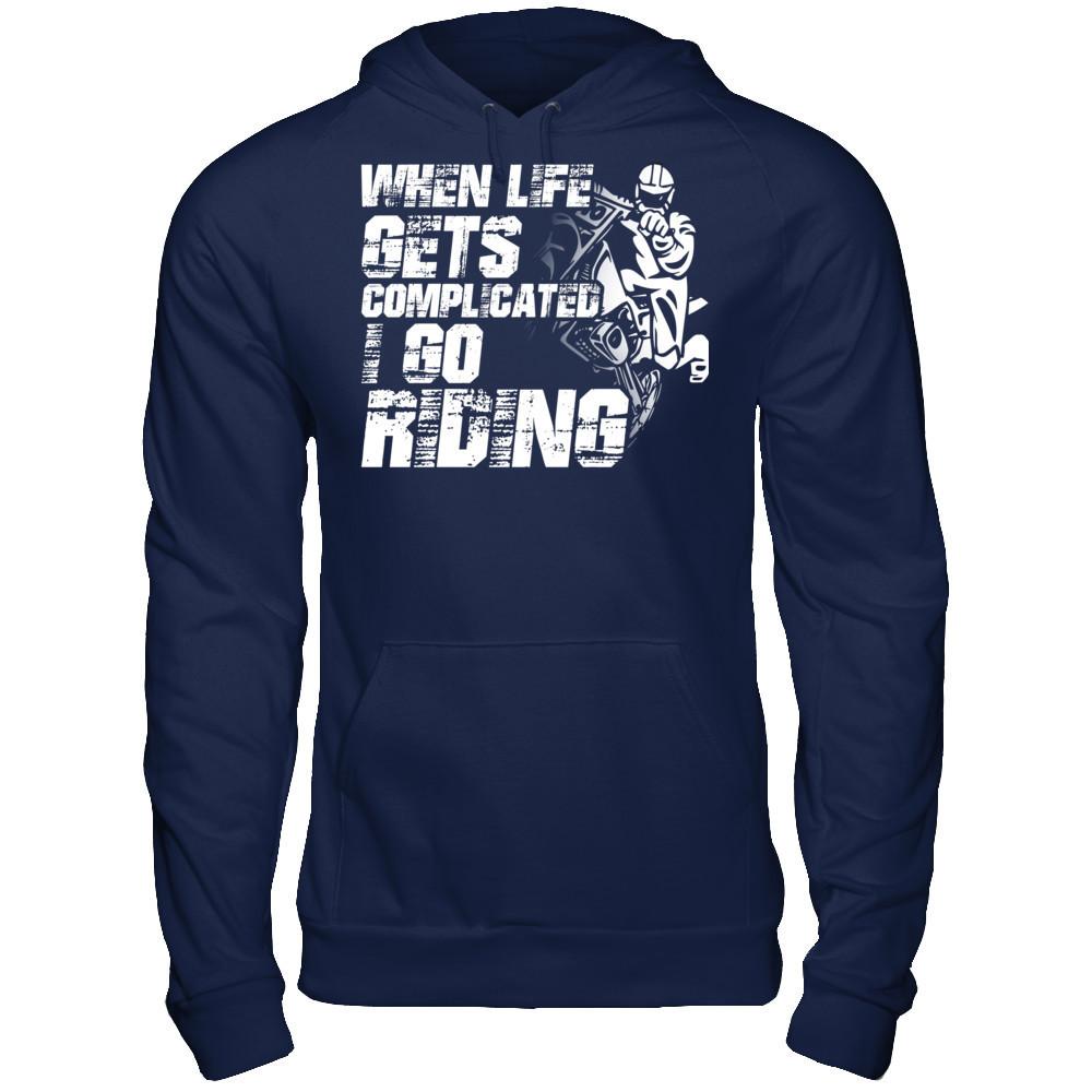 When Life Gets Complicated I Go Riding Gildan - Pullover Hoodie Navy