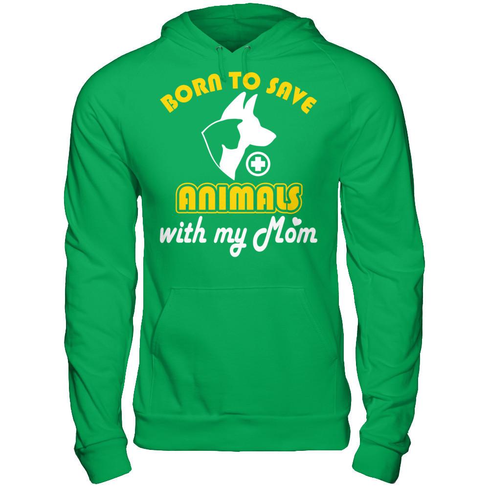 Born to Save Animals With My Mom T-shirt Gildan - Pullover Hoodie Irish Green