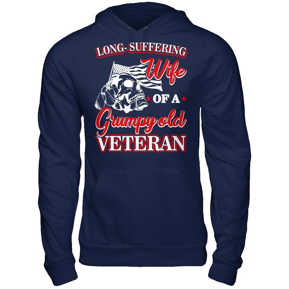 Long Suffering Wife Of A Grumpy Old Veteran Gildan - Pullover Hoodie Navy