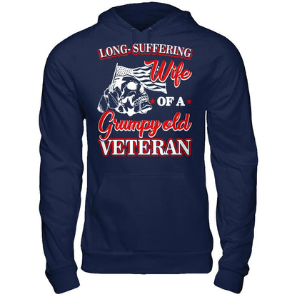 Long Suffering Wife Of A Grumpy Old Veteran Gildan - Pullover Hoodie Navy