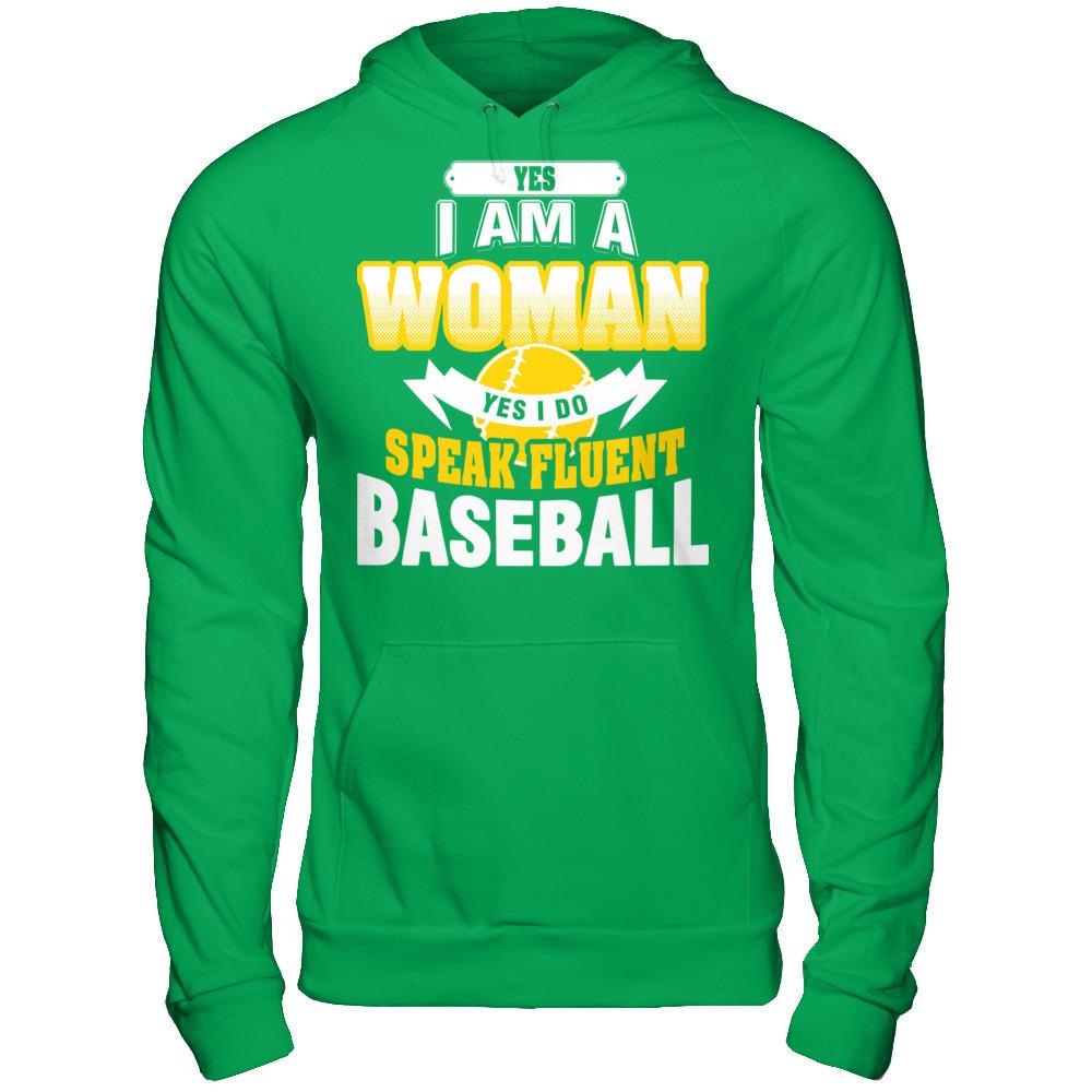 Yes I Am A Woman Yes I Do Speak Fluent Baseball Gildan - Pullover Hoodie Irish Green