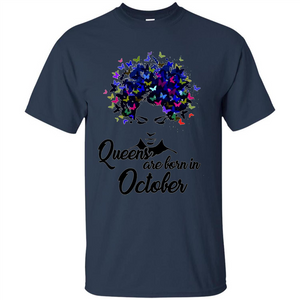 Queens Are Born In October Proud Black Woman Butterfly T-shirt