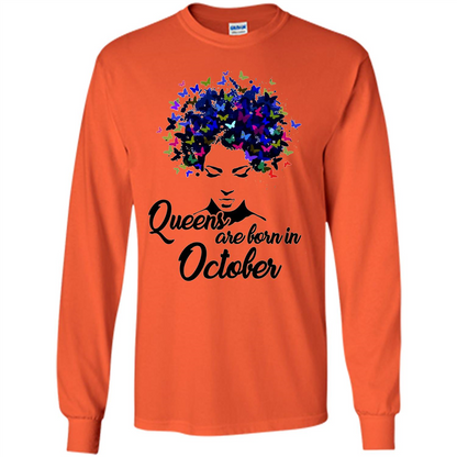 Queens Are Born In October Proud Black Woman Butterfly T-shirt