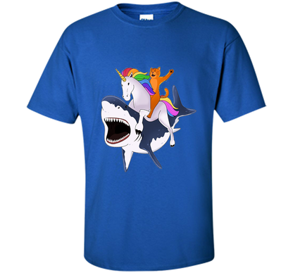 Cat Riding Unicorn Riding Shark T-shirt Royal