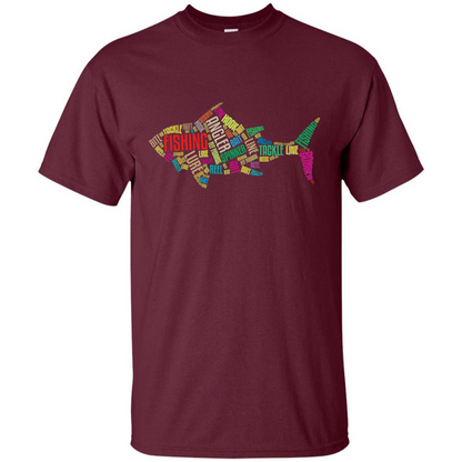 Fishing T-shirt Angler Lure Tackle Hook Reel Maroon