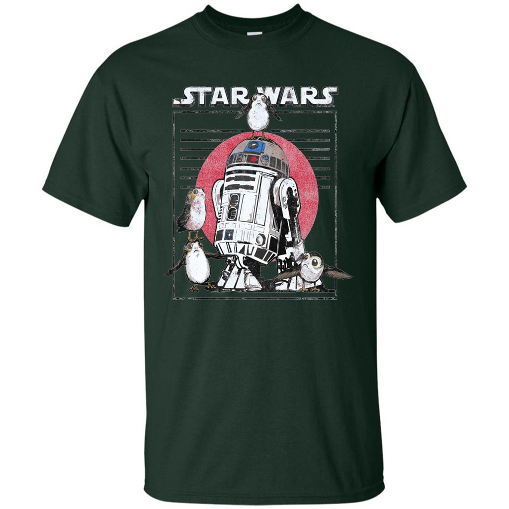 Movie T-shirt Last Jedi Flock Of Porgs Surround R2-D2 T-shirt Forest Green