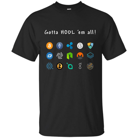Ethereum Bitcoin Litecoin Gotta Hodl Em All Crypto T-Shirt Black