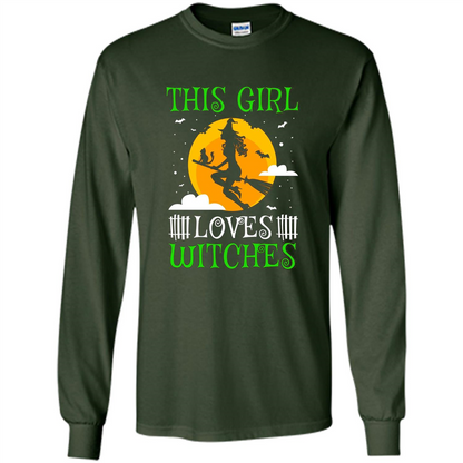 This Girl Loves Witches Witch Halloween T-Shirt Forest Green