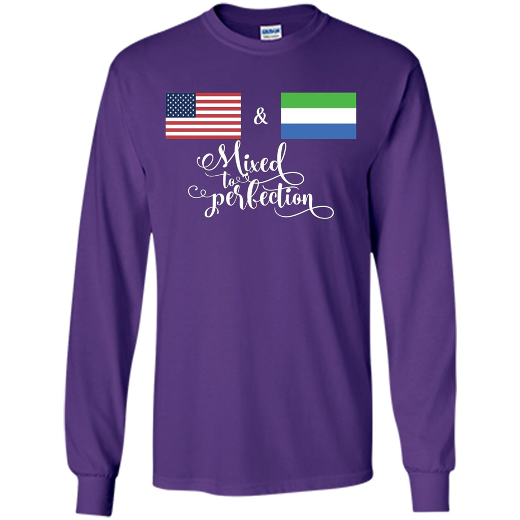 American + Sierra Leone Mixed To Perfection Flag T-Shirt Purple