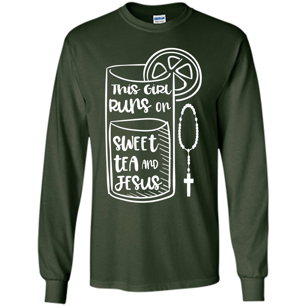 Christian T-shirt This Girl Runs on Sweet Tea and Jesus T-shirt Forest Green