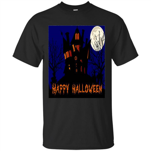 Happy Halloween T-shirt Haunted House Black