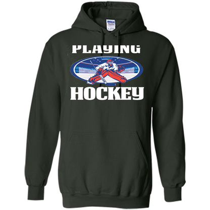 Funny Hockey T-shirt Playing Hockey Forest Green