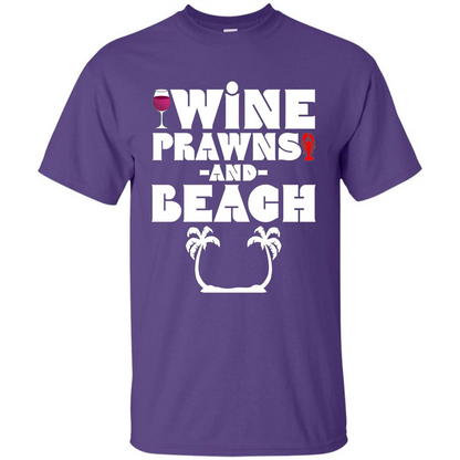 Wine Summer Time With Beach And Prawns T-Shirt Purple