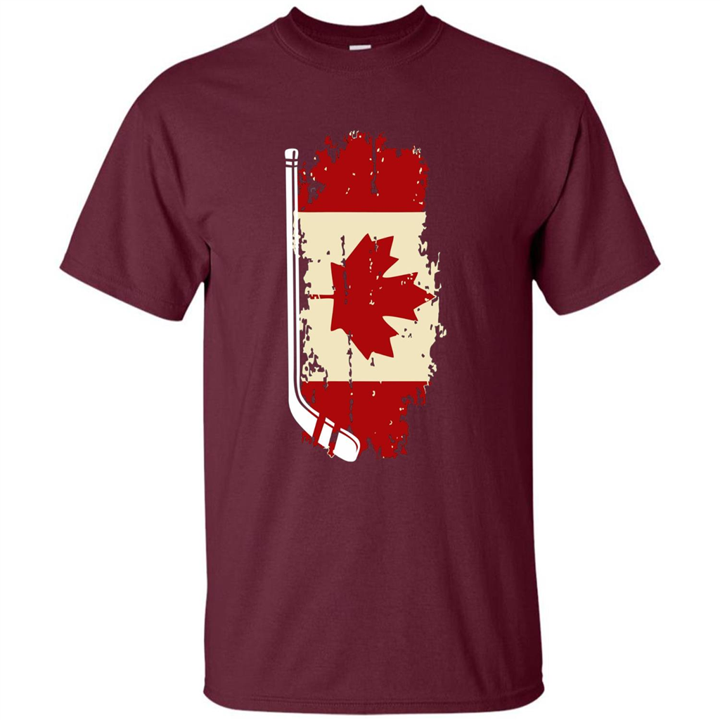 Canada Hockey Funny T-Shirt Canada Hockey Flag T-shirt Maroon