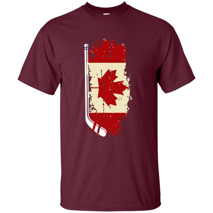 Canada Hockey Funny T-Shirt Canada Hockey Flag T-shirt Maroon