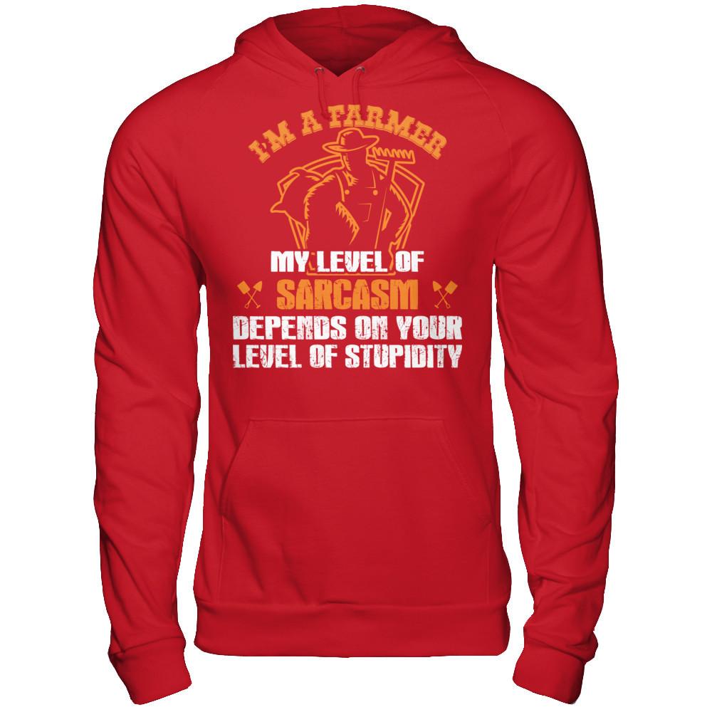 I'm A Farmer My Level Of Sarcasm Depends On Your Level Of Stupidity T-shirt Gildan - Pullover Hoodie Red