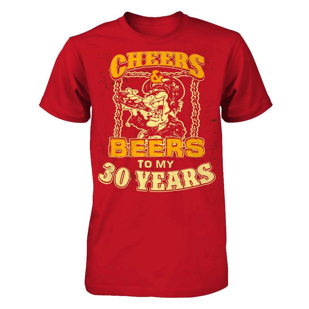 Cheers & Beers To My 30 Years T-shirt Gildan - Short Sleeve Tee Red
