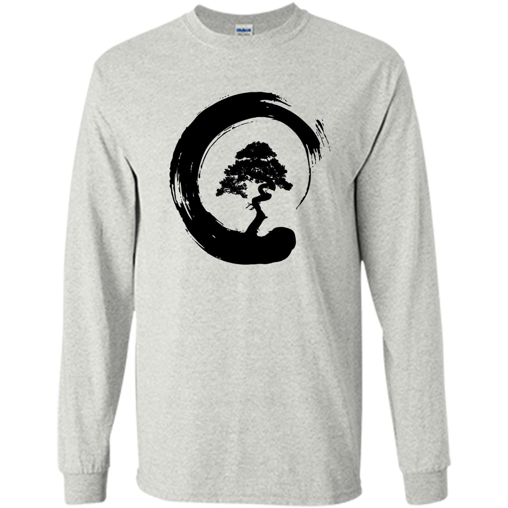 Bonsai Tree in Enso Circle - Buddhist Zen Calligraphy t-hirt Ash