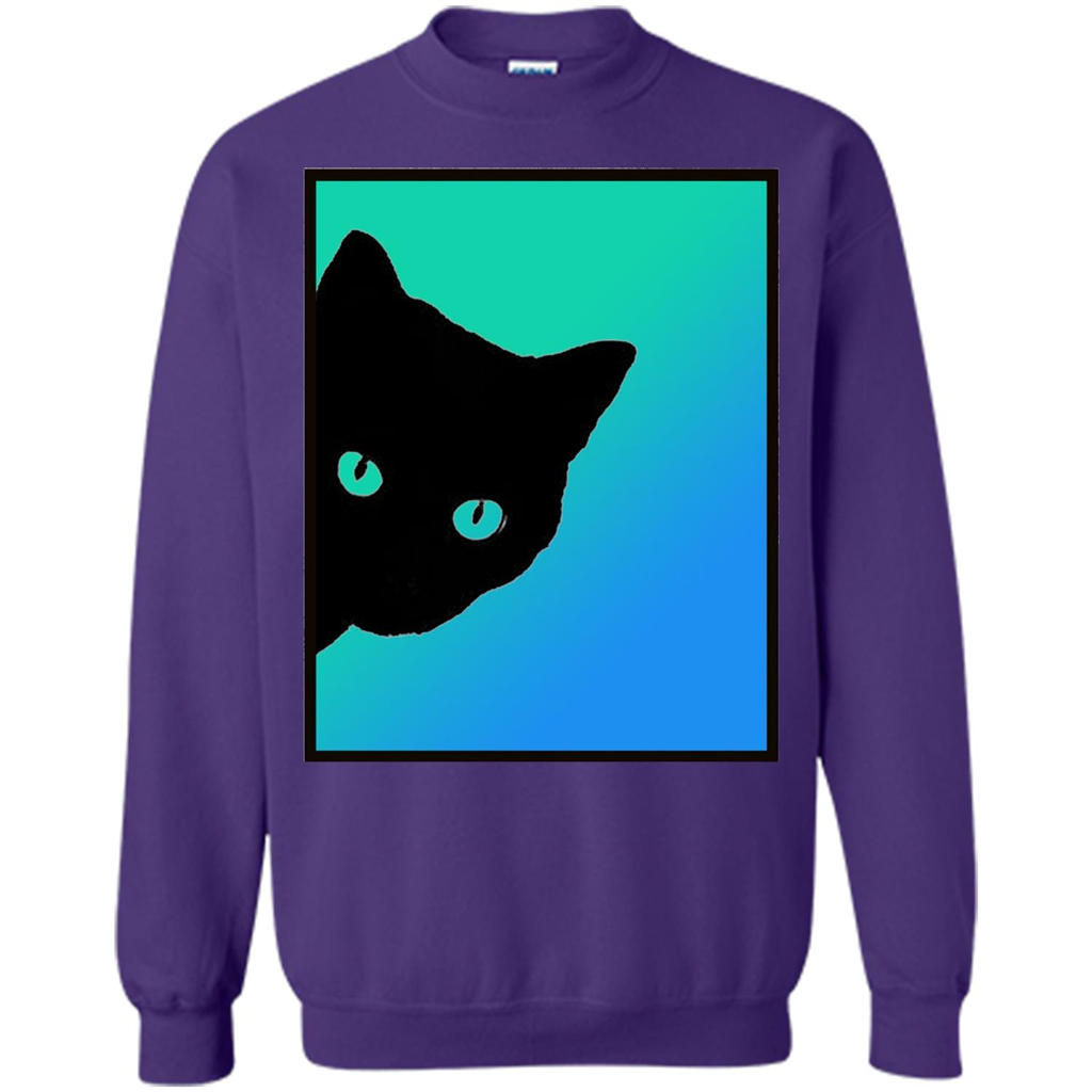 Cat Lover T-shirt Black Cat Blue Green T-shirt Purple