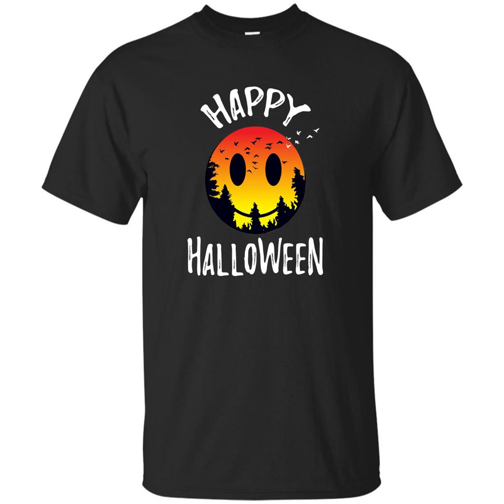 Cute Halloween T-shirt Spooky Camp Happy Face Emoji T-shirt Black