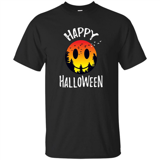 Cute Halloween T-shirt Spooky Camp Happy Face Emoji T-shirt Black