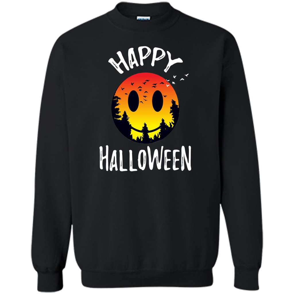 Cute Halloween T-shirt Spooky Camp Happy Face Emoji T-shirt Black