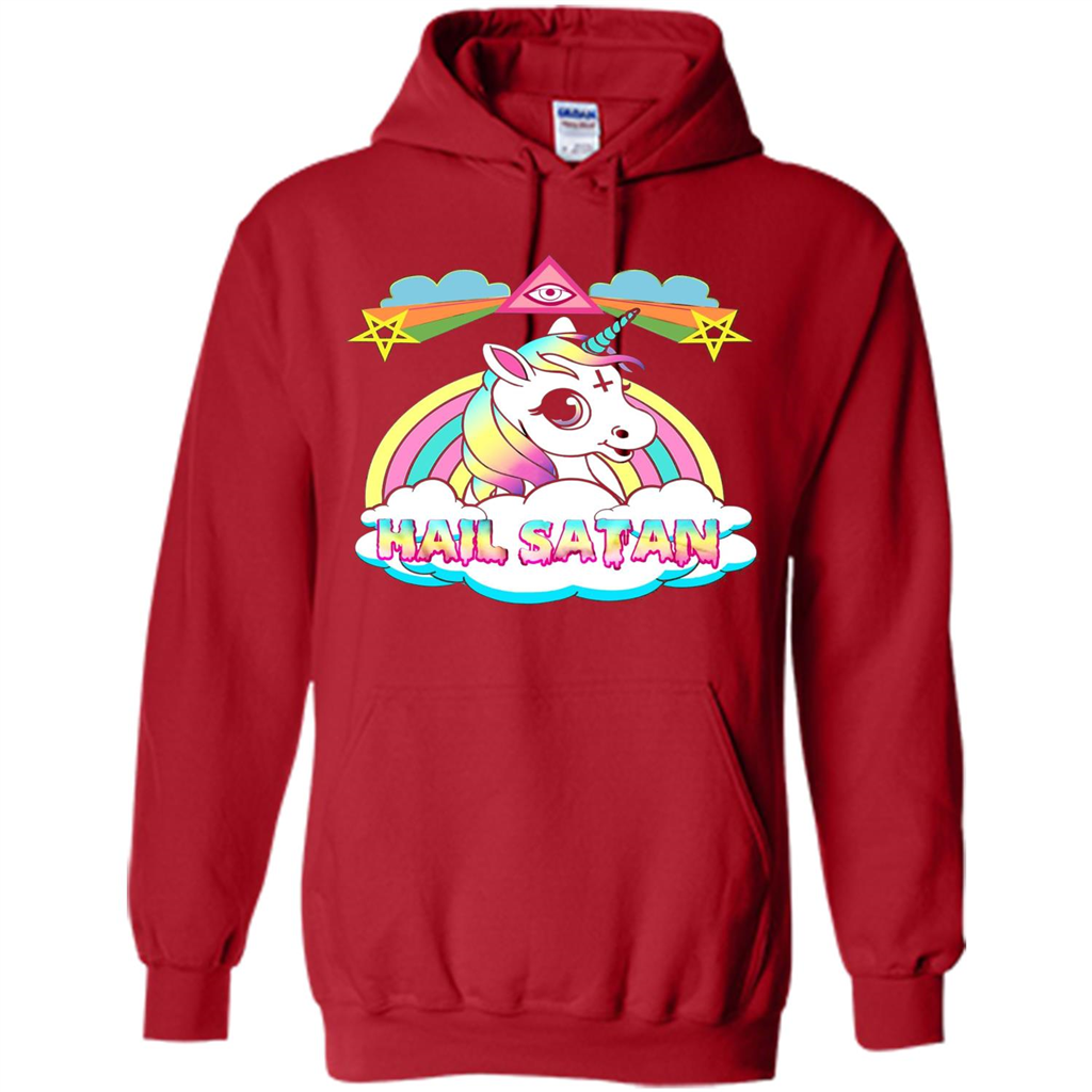 Unicorn Hail Satan Death Metal Rainbown T-shirt Red