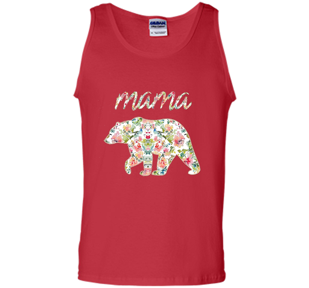 Mama Bear Floral Tee, Mom Graphic T-Shirt, Matching Family shirt Red