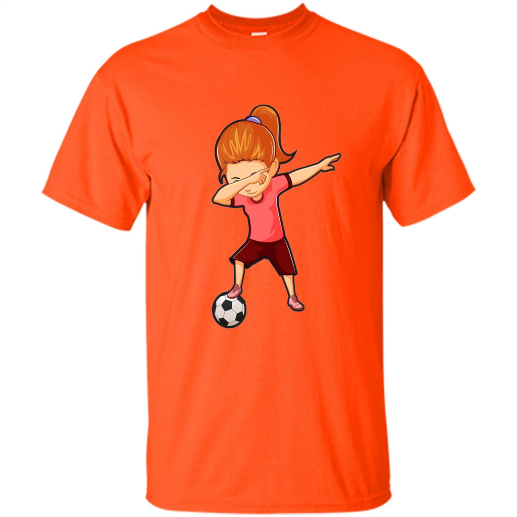 Soccer T-shirt For Girls Funny Dabbing Dab Dance Soccer Ball Orange