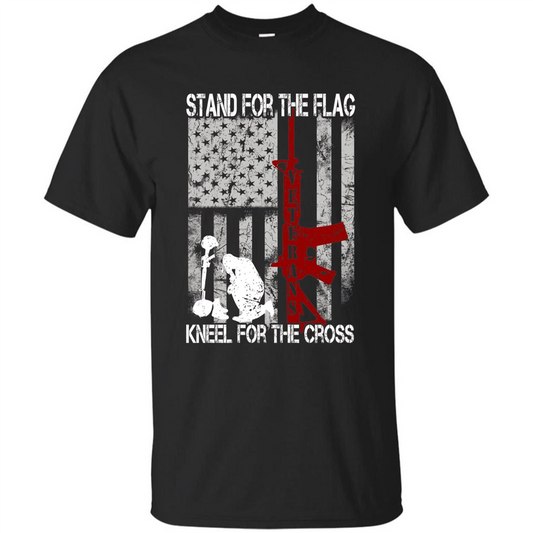 Mens Stand for the flag Kneel for the cross T Shirt Black