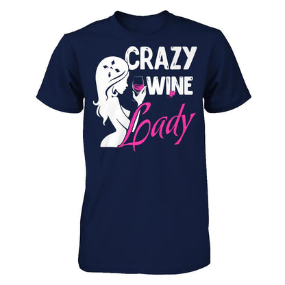 Crazy Wine Lady T-shirt Gildan - Short Sleeve Tee Navy