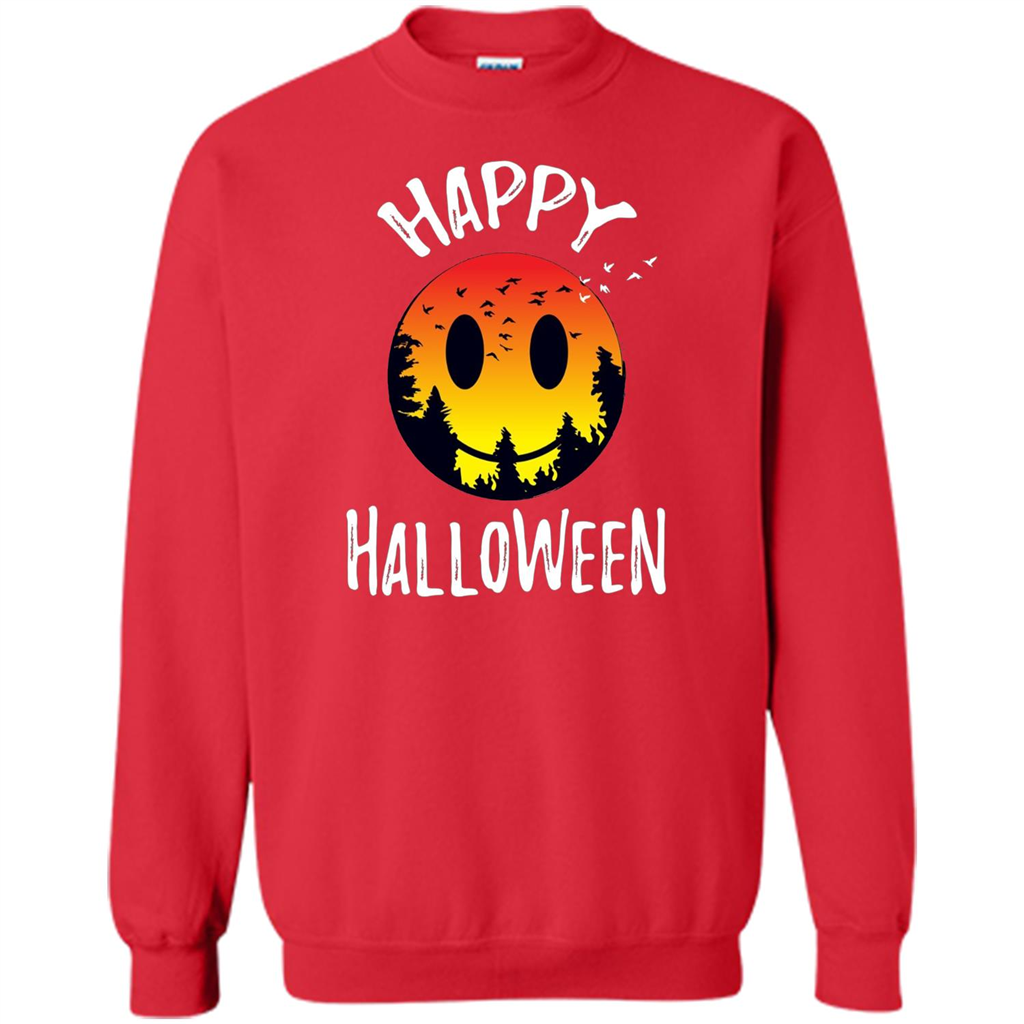 Cute Halloween T-shirt Spooky Camp Happy Face Emoji T-shirt Red