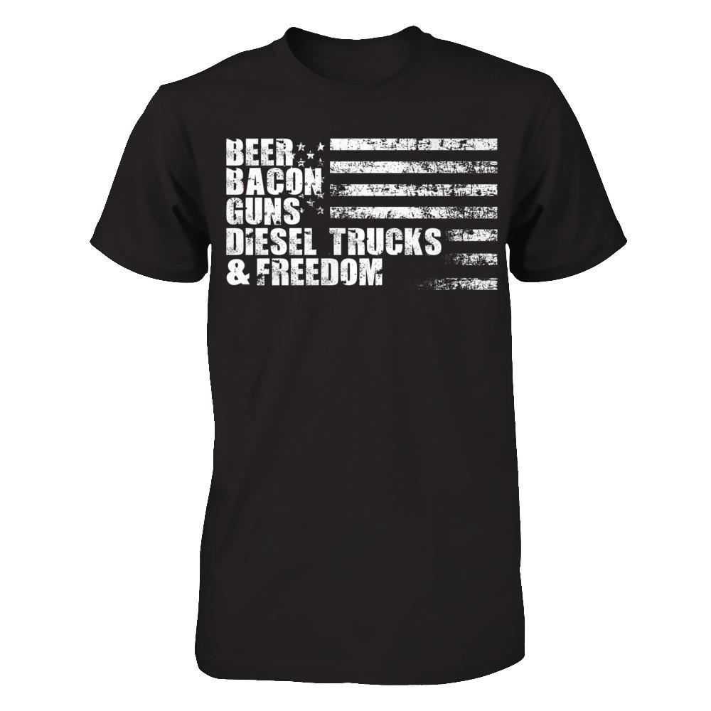 Beer, Bacon, Guns, Diesel Trucks & Freedom T-shirt Gildan - Short Sleeve Tee Black