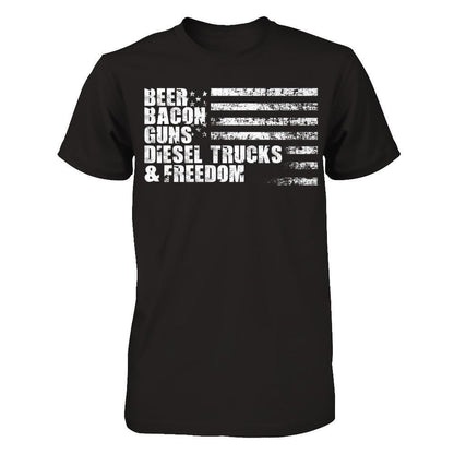 Beer, Bacon, Guns, Diesel Trucks & Freedom T-shirt Gildan - Short Sleeve Tee Black