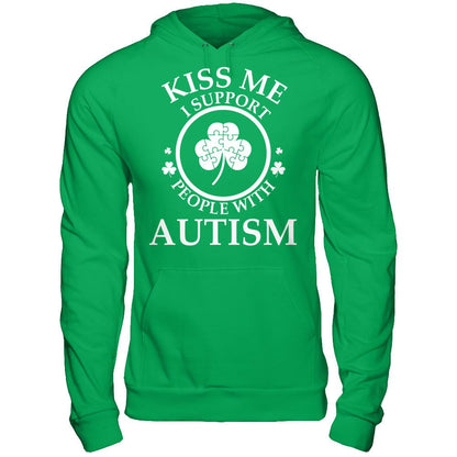 Kiss Me I Support People With Autism T-shirt Gildan - Pullover Hoodie Irish Green