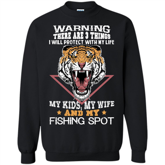 Fisherman T-shirt Warning There Are 3 Things I Will Protect With My Life Black