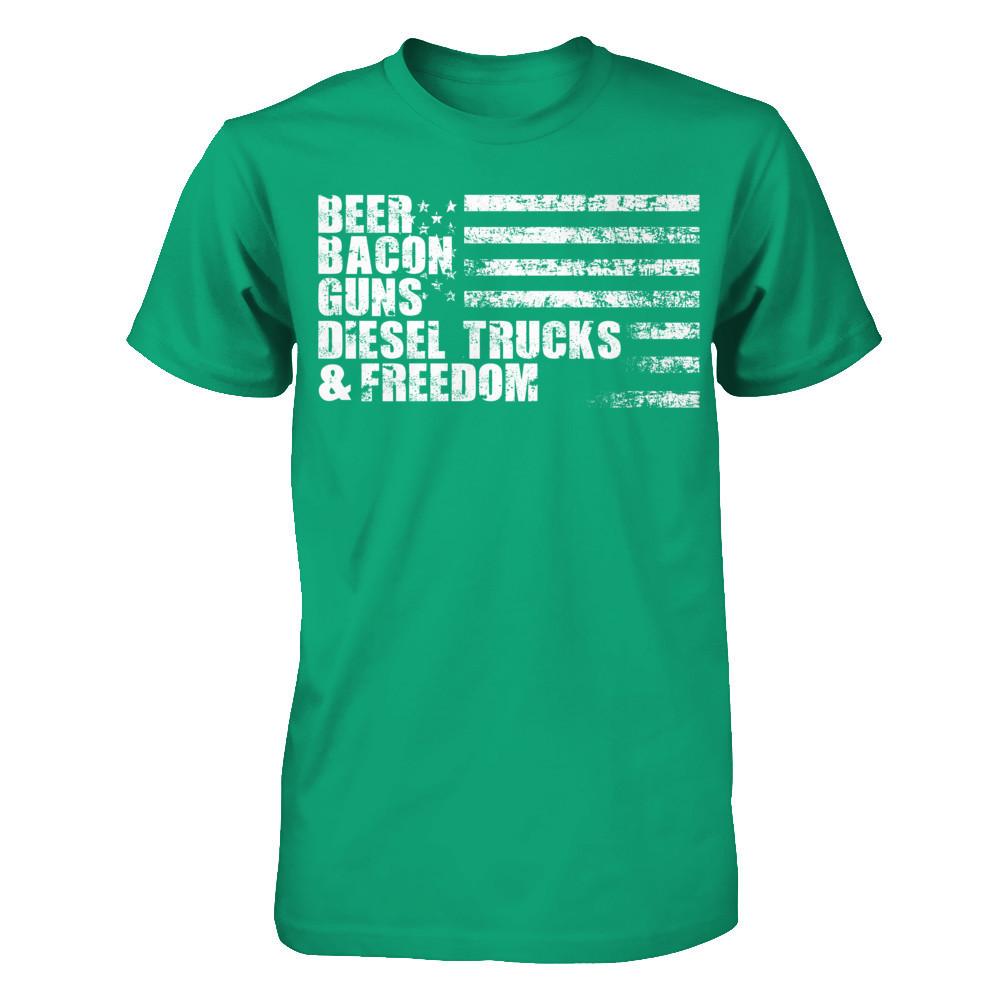 Beer, Bacon, Guns, Diesel Trucks & Freedom T-shirt Gildan - Short Sleeve Tee Kelly Green