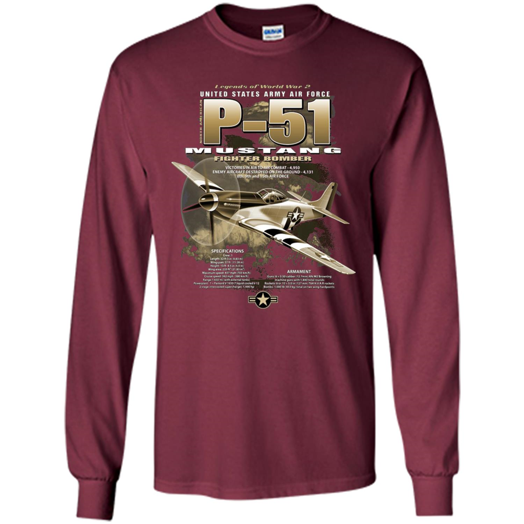 P-51 Mustang United States Army Air Force Fighter T-shirt Maroon