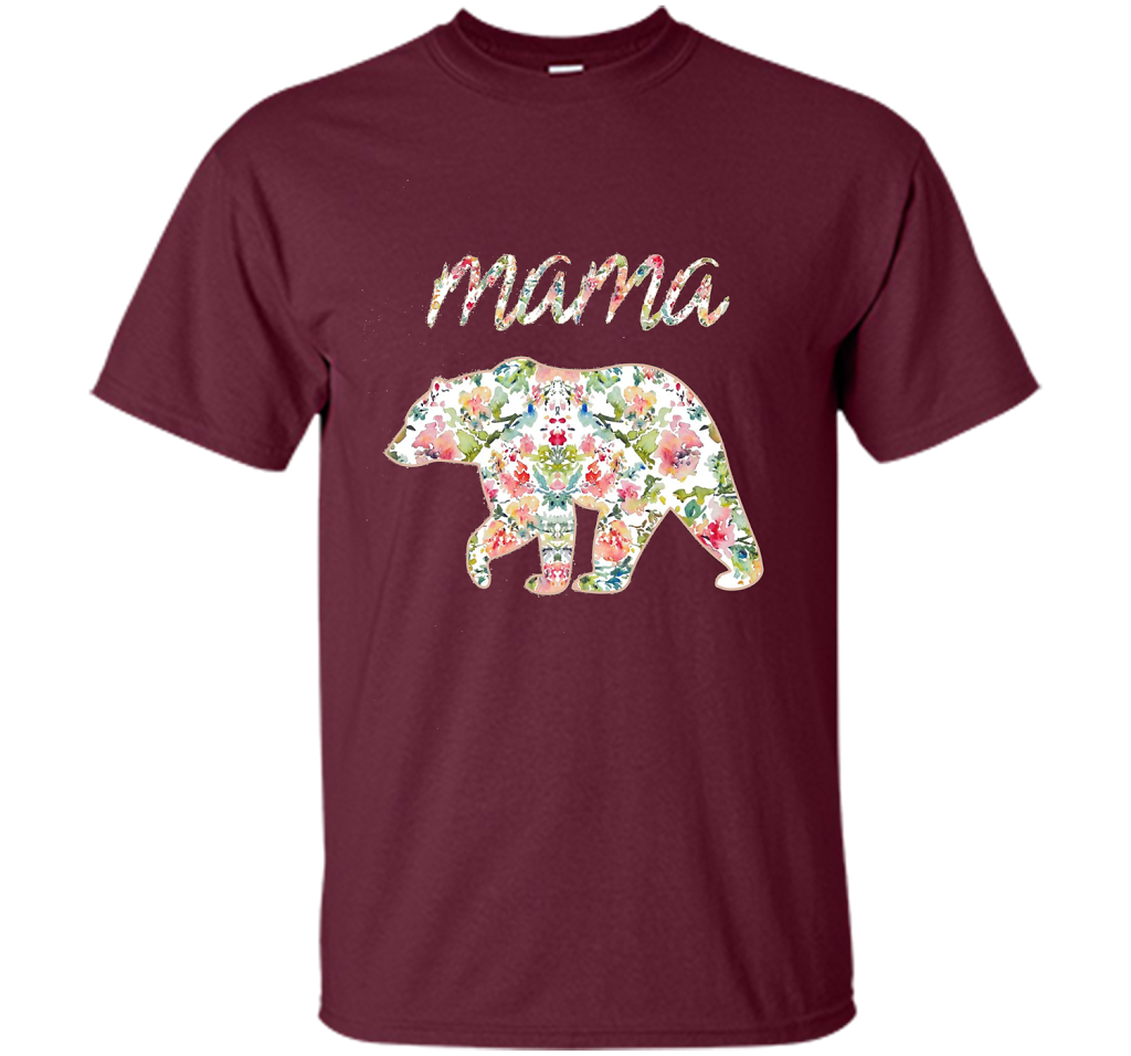 Mama Bear Floral Tee, Mom Graphic T-Shirt, Matching Family shirt Maroon