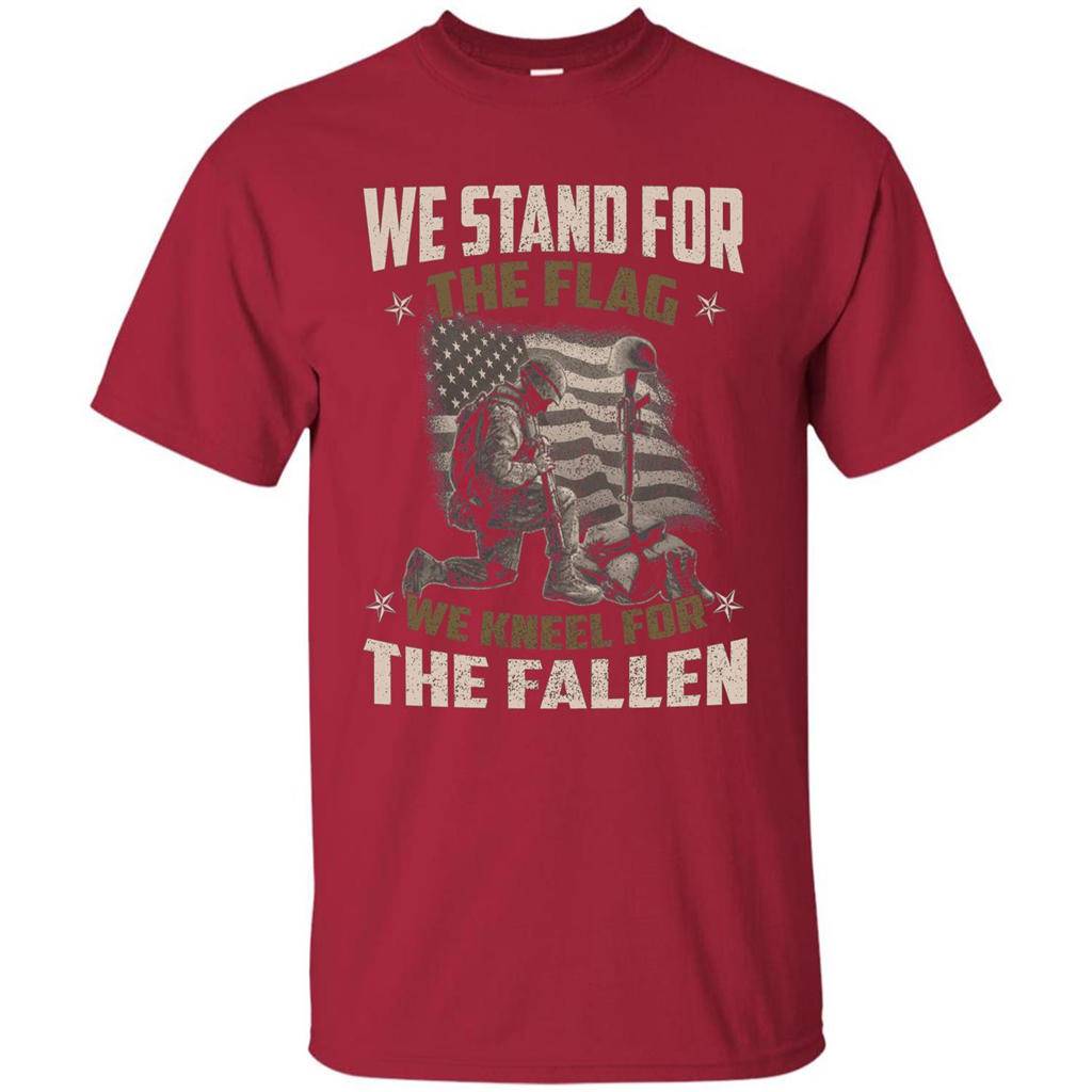 Military T-Shirt We Stand For The Flag We Kneel For The Fallen Cardinal