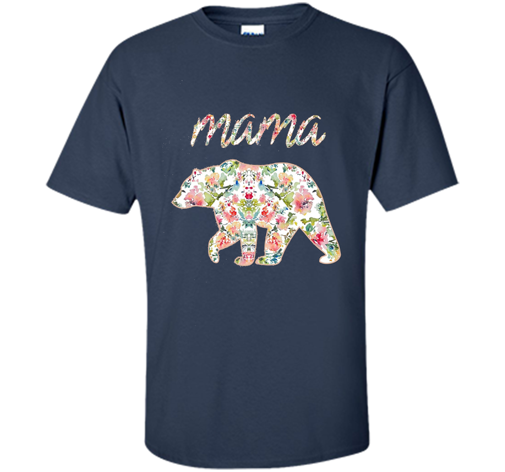 Mama Bear Floral Tee, Mom Graphic T-Shirt, Matching Family shirt Navy