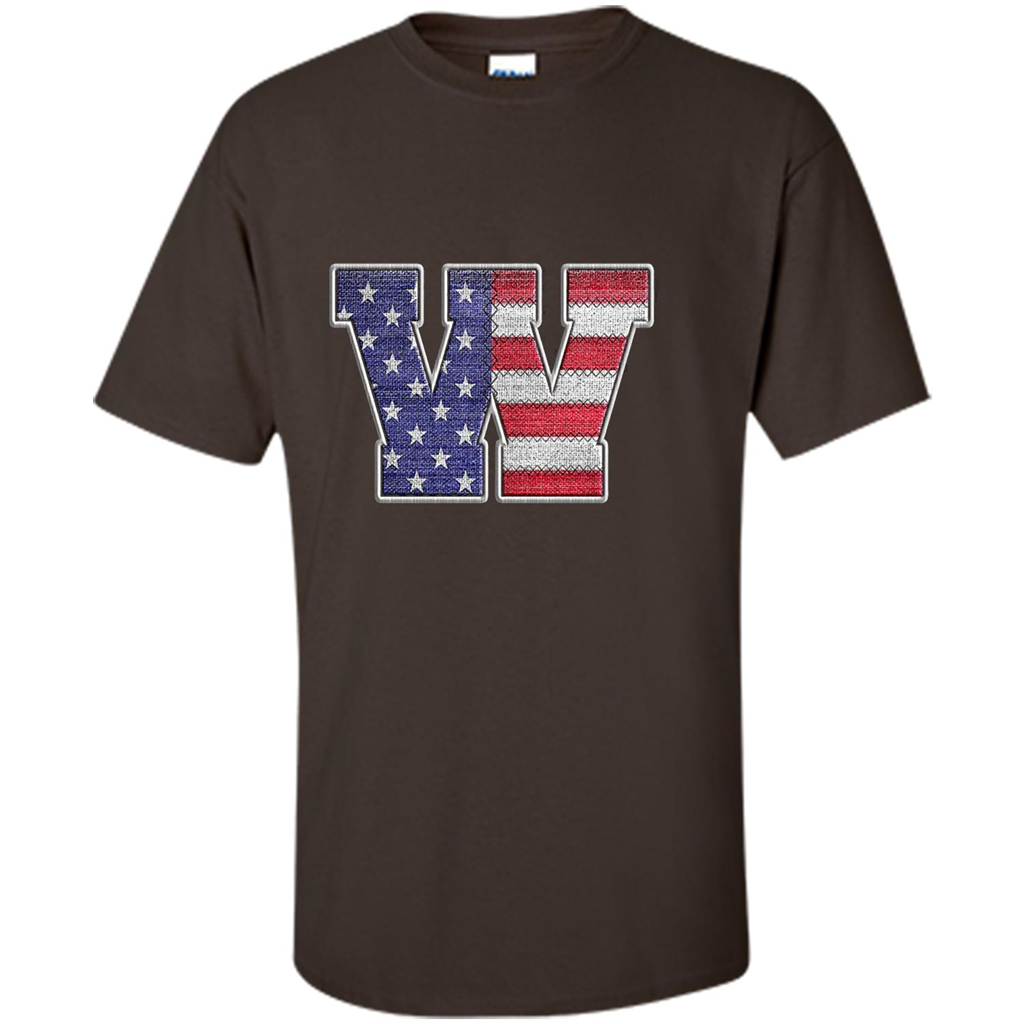 Patriotic T-shirt Letter W American Flag Embroidery Dark Chocolate