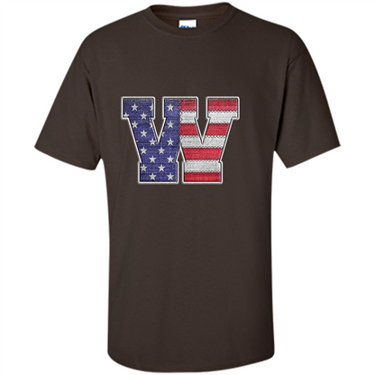 Patriotic T-shirt Letter W American Flag Embroidery Dark Chocolate