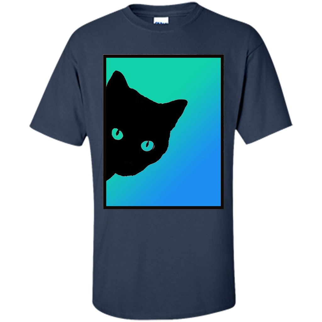 Cat Lover T-shirt Black Cat Blue Green T-shirt Navy