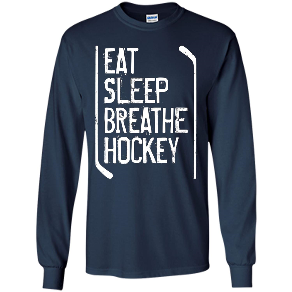 Funny Hockey T-shirt Eat Sleep Breathe Hockey T-Shirt Navy