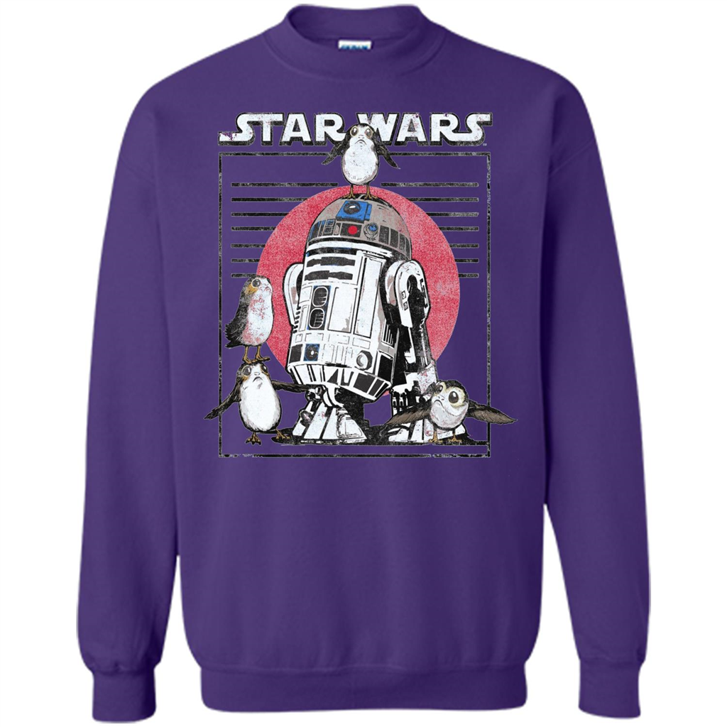 Movie T-shirt Last Jedi Flock Of Porgs Surround R2-D2 T-shirt Orange