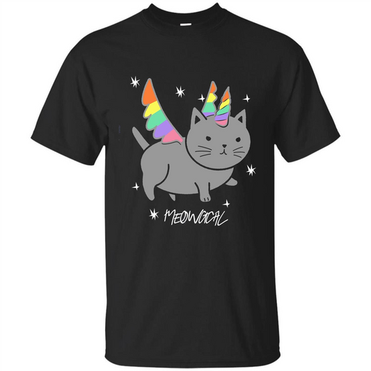 Funny Meowgical Cat Unicorn T-shirt For Cat Lover Black